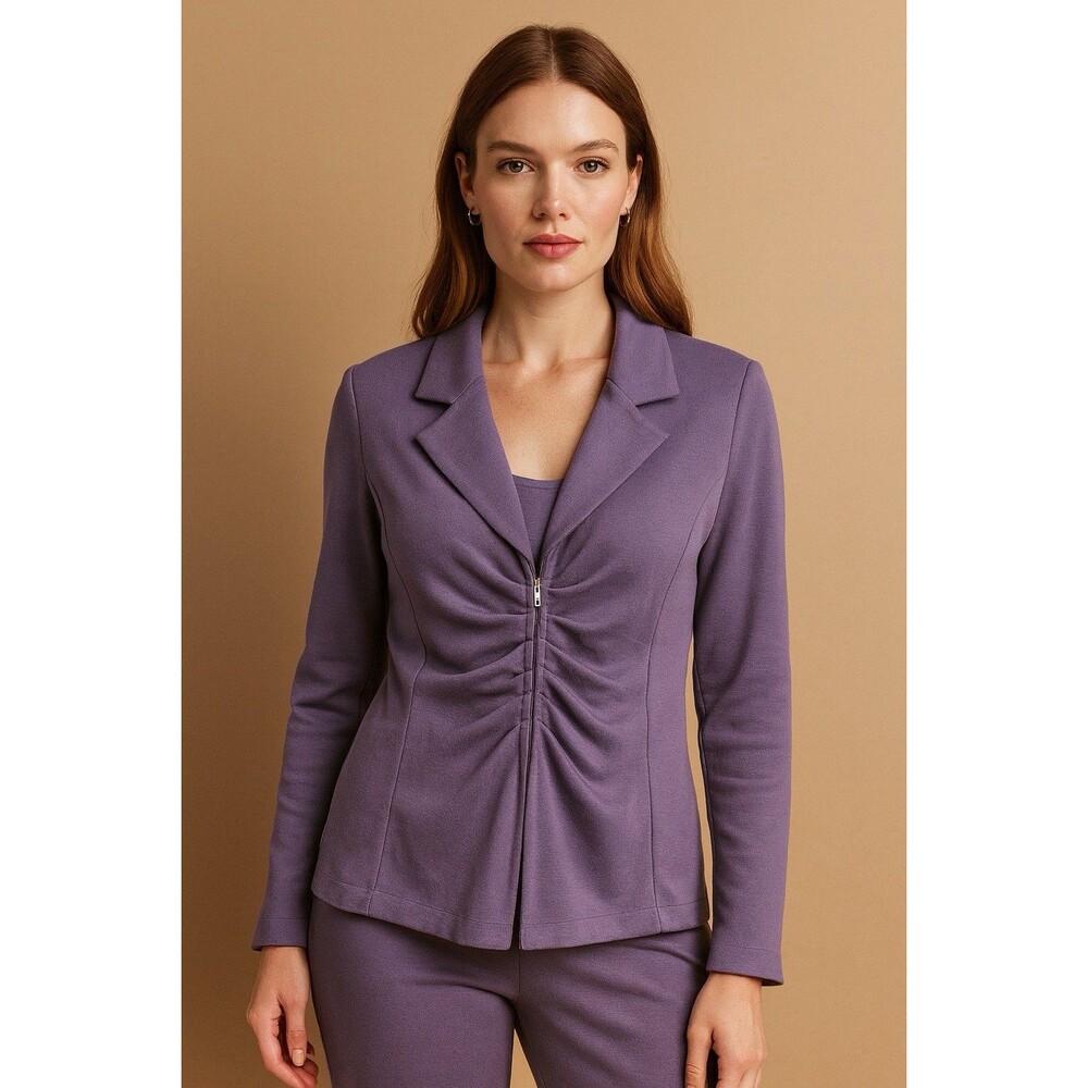 St. John Milano Knit Ruched Zip Front Blazer Purple Size 4